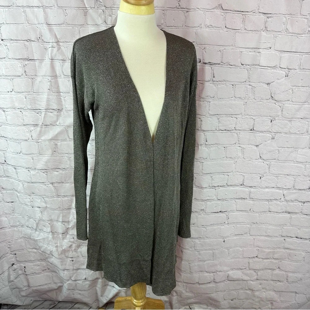 chico's open front cardigan sweater duster gray metallic minimalist boho western